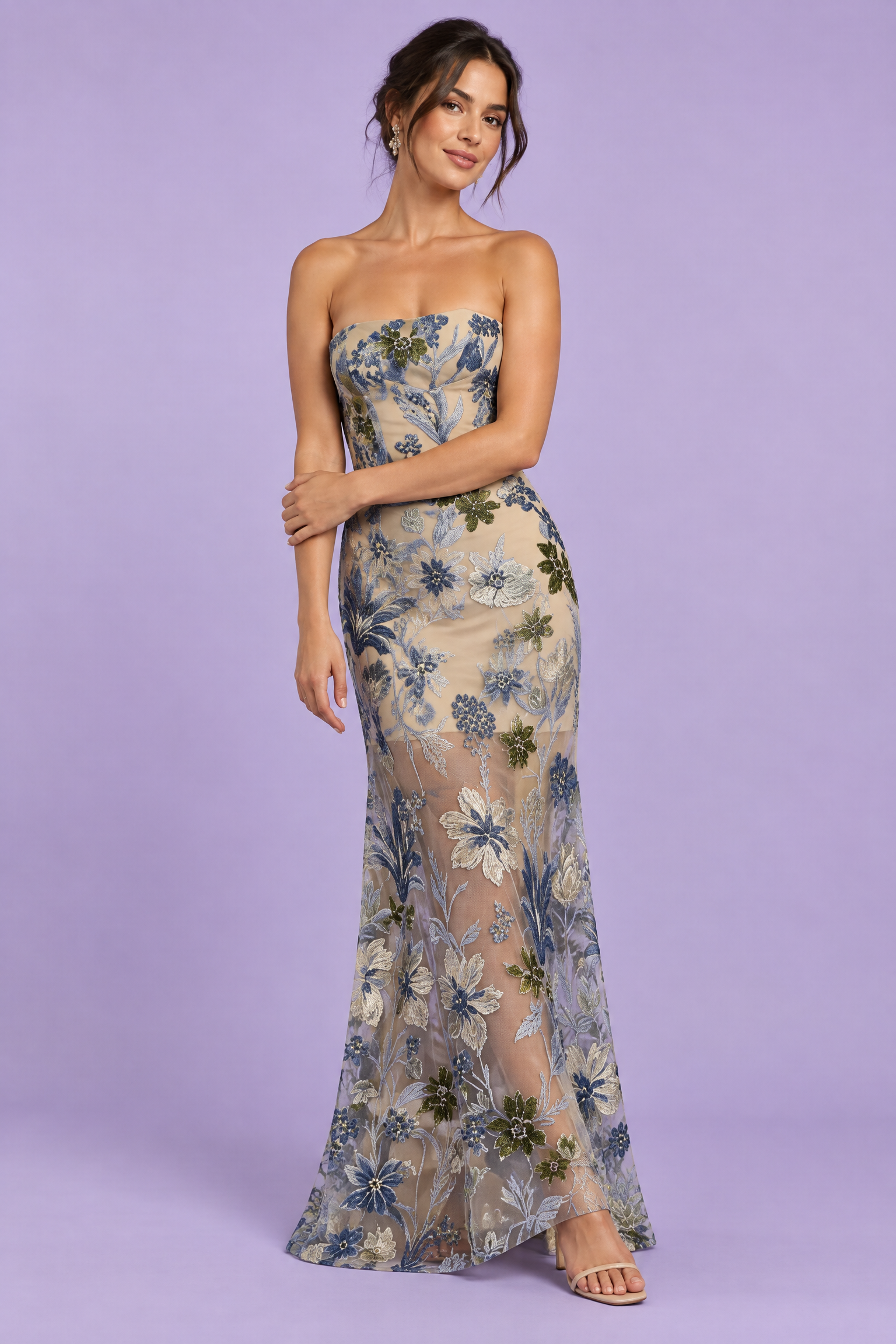 Robe moulante bustier beige | Vue de face | Lounelle Paris