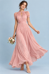 Rosa Plissee-Maxikleid