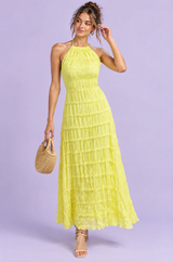 Gelbes Plissee-Maxikleid