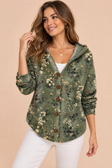 Olivgrüner Cardigan mit Kapuze und Knopfleiste