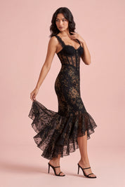 Robe corset noire à fleurs | Vue de dos | Lounelle Paris