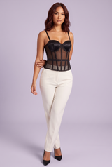 Schwarzes Corsagen-Top mit transparenten Einsätzen