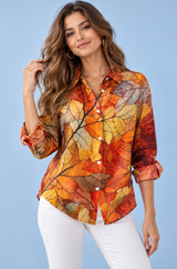 Hemdbluse mit Blumenprint in Orange