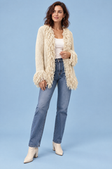 Cremefarbener Cardigan mit Fransenbesatz