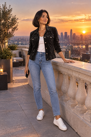 Veste-chemise noire à poches utilitaires | Deuxième photo lifestyle | Lounelle Paris