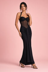 Gerafftes Neckholder-Maxikleid in Schwarz