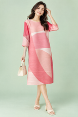 Plissiertes A-Linien-Midikleid in Rosa
