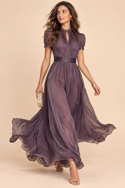 Robe longue plissée mauve | Vue de face | Lounelle Paris