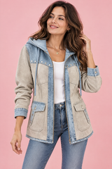 Beige Kapuzenjacke im Panel-Design