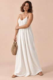 Robe longue fluide dos nu blanc cassé | Porté sur une autre silhouette | Lounelle Paris