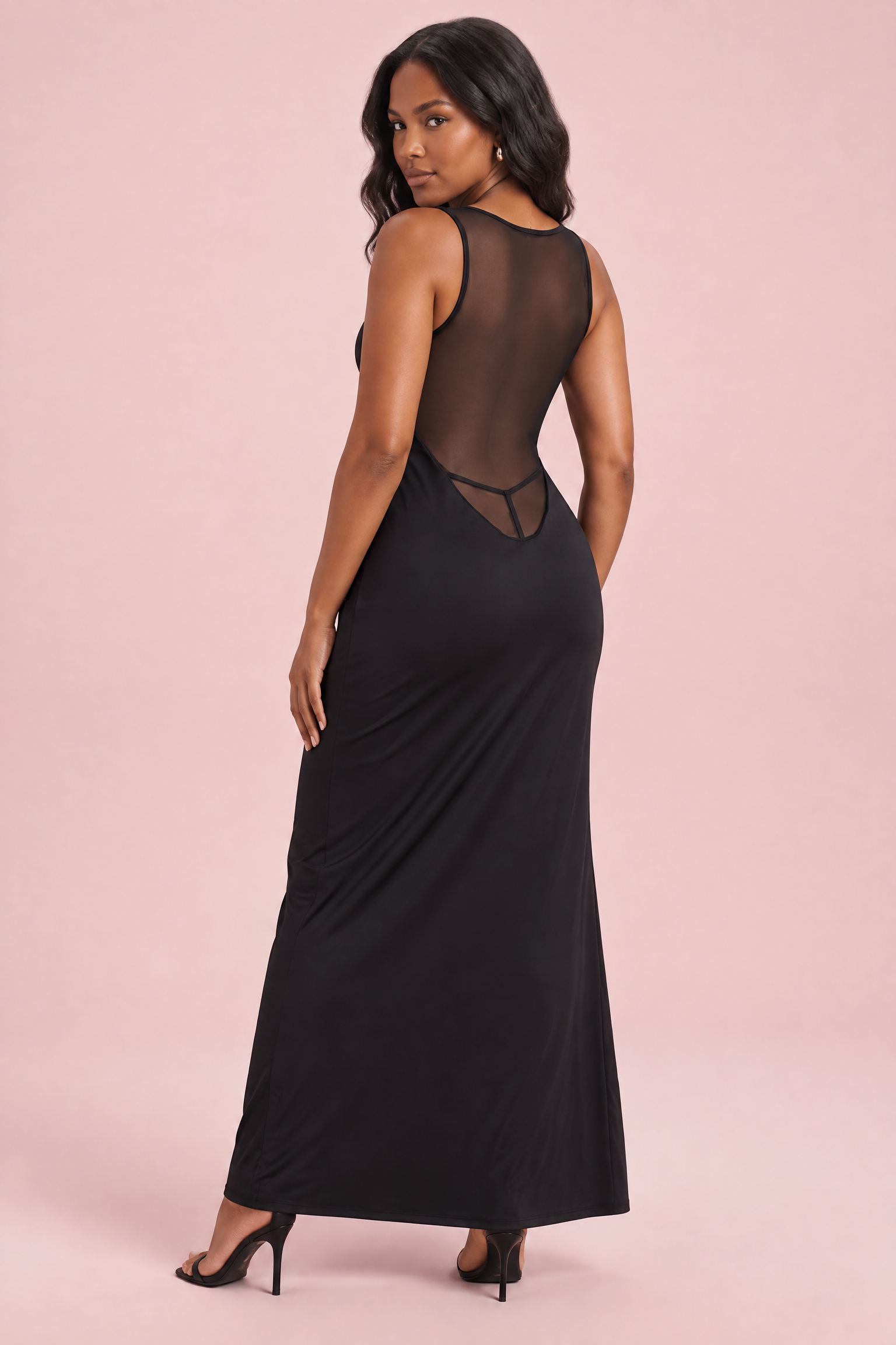Robe bustier noire à empiècements en résille | Vue de dos | Lounelle Paris