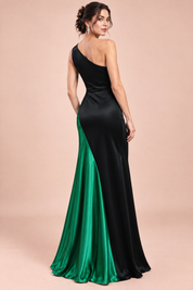 Robe longue noire et verte à une épaule | Vue de dos | Lounelle Paris