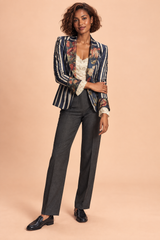Blauer taillierter Blazer mit Blumen- und Streifenmuster