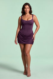 Robe corset violette à fronces | Porté sur une autre silhouette | Lounelle Paris