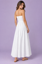 Robe midi évasée bustier — blanche | Vue de dos | Lounelle Paris