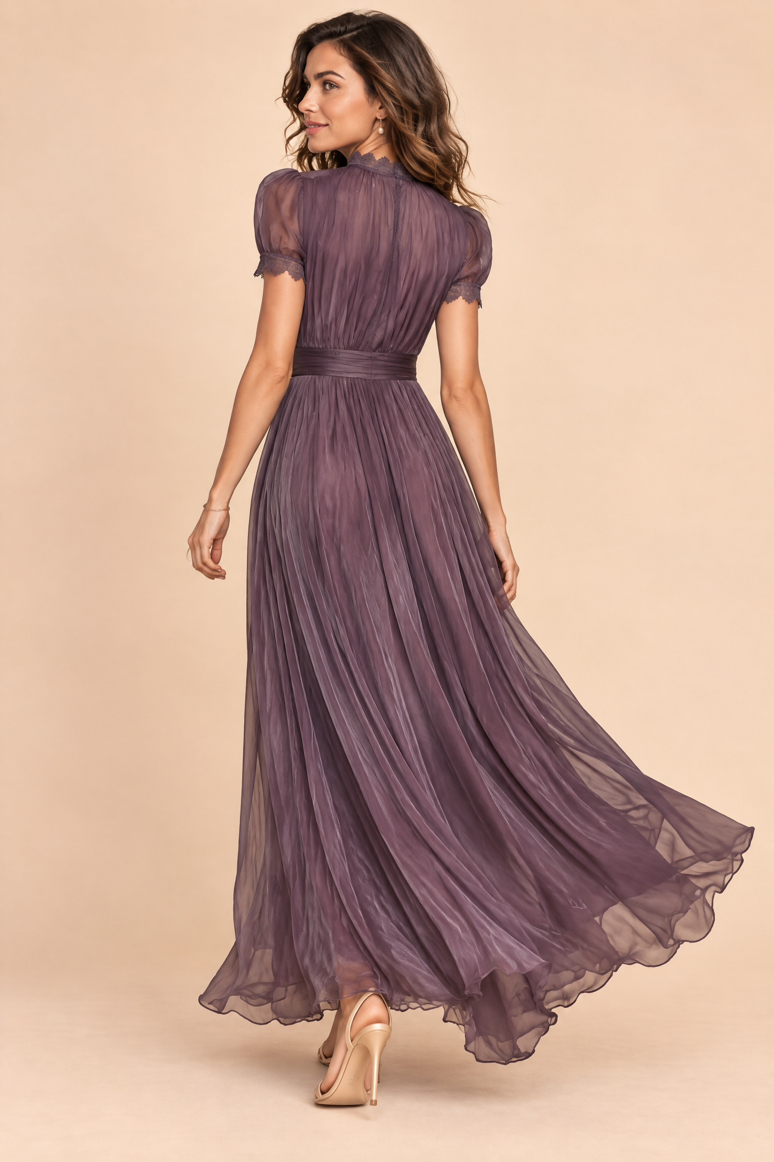 Robe longue plissée mauve | Vue de dos | Lounelle Paris