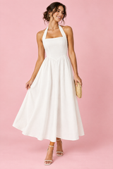 Weißes Neckholder-Midikleid in A-Linie