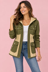 Olivgrüne Kapuzenjacke im Panel-Design