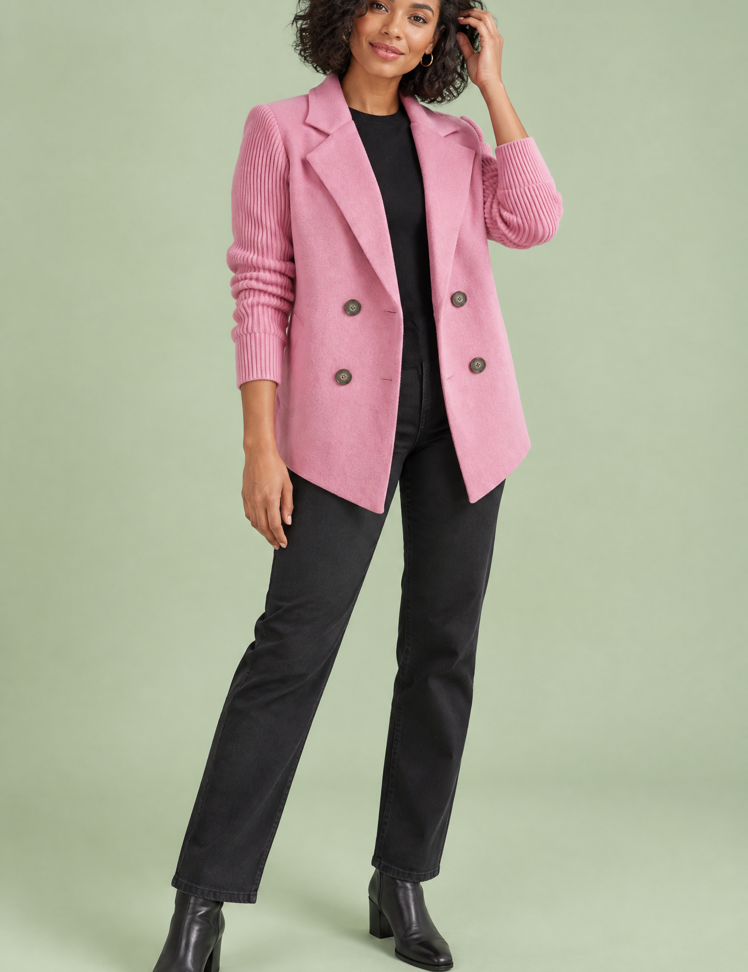 Blazer rose croisé à revers | Vue de face | Lounelle Paris
