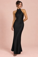 Schwarzes Maxikleid mit Neckholder und offenem Rücken
