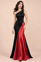 One-Shoulder-Abendkleid in Schwarz und Rot