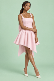 Robe patineuse courte rose à col américain | Vue de dos | Lounelle Paris