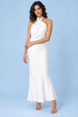 Weißes Maxikleid mit Neckholder und offenem Rücken