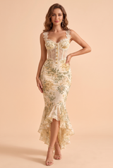 Weißes Corsagenkleid mit Blumenmuster