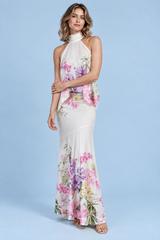 Weißes asymmetrisches Maxikleid mit Blumenprint