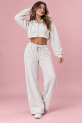 Cropped-Hoodie-Set mit Reißverschluss in Offwhite