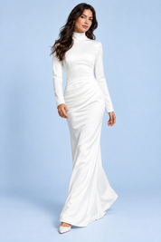 Robe longue froncée blanche | Vue en mouvement | Lounelle Paris