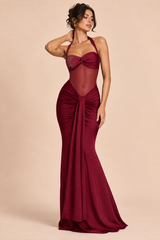 Gerafftes Neckholder-Maxikleid in Bordeaux