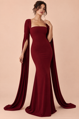Rotes figurbetontes Maxikleid mit eckigem Ausschnitt