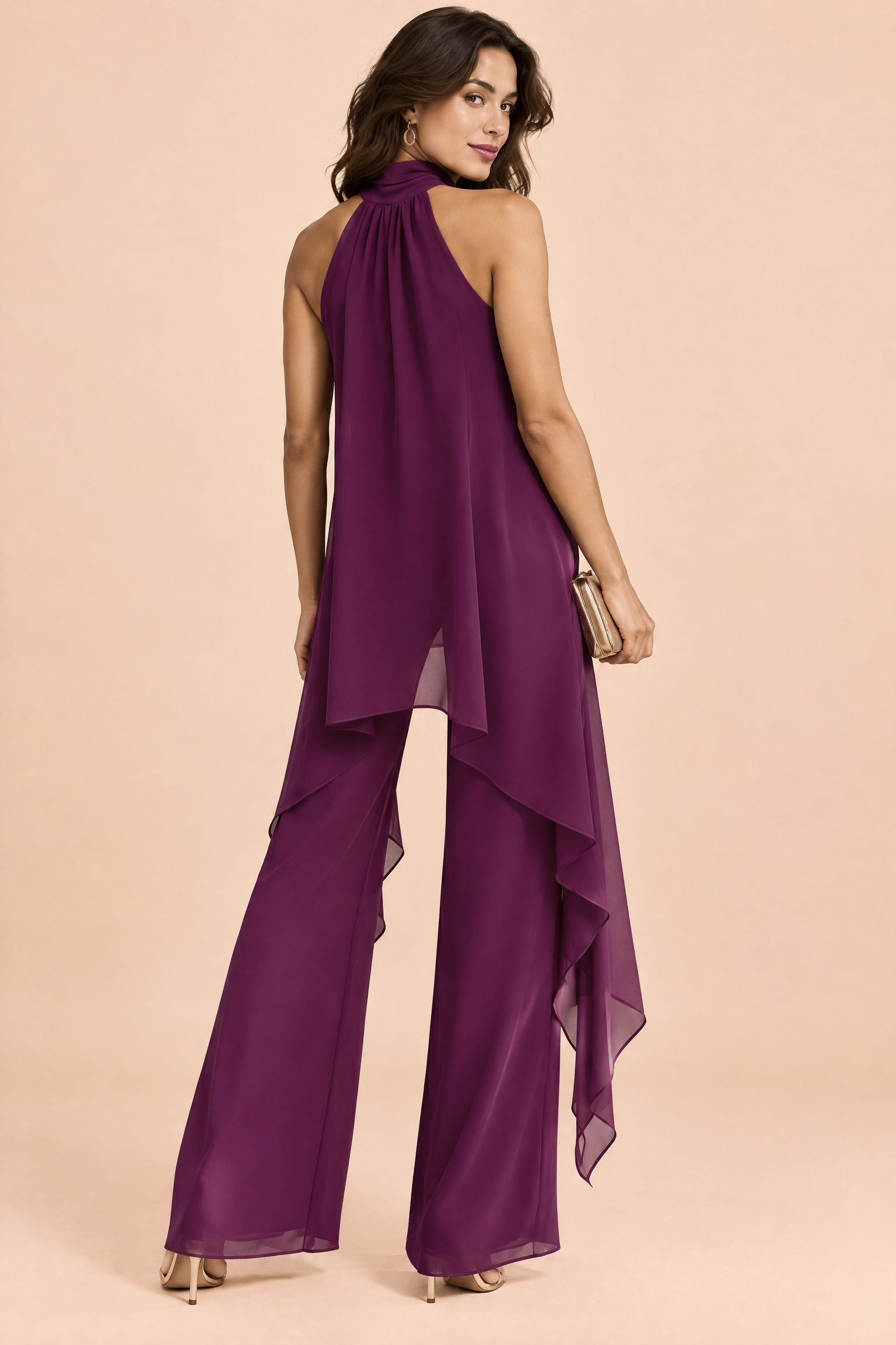 Ensemble pantalon fluide violet sans manches | Vue de dos | Lounelle Paris