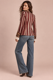 Blazer ajusté rouge à fleurs et rayures | Vue de dos | Lounelle Paris