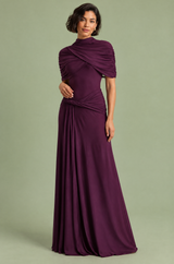 Lila Maxikleid mit Stehkragen und kurzen Cape-Ärmeln