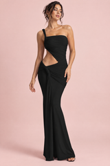 Asymmetrisches Maxikleid in Schwarz mit Wickelrock
