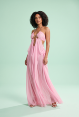 Rosa Neckholder-Maxikleid aus Mesh mit Cut-out