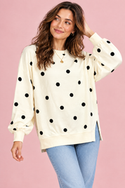 Sweat-shirt oversize écru à pois | Vue rapprochée | Lounelle Paris