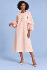 A-Linien-Midikleid in Rosa mit Puffärmeln