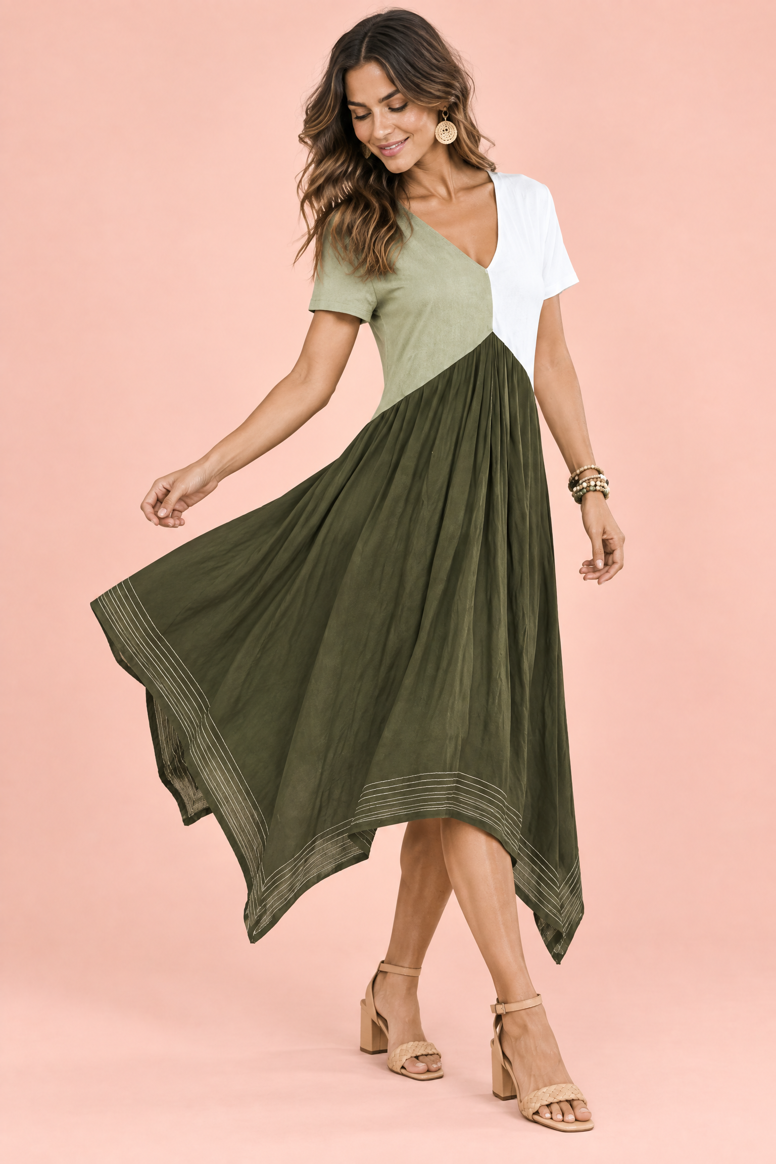 Robe midi verte asymétrique à col V | Vue de dos | Lounelle Paris