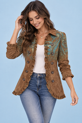 Taillierte braune Jacke mit Leopardenprint