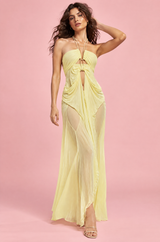 Gelbes asymmetrisches Cut-out-Maxikleid
