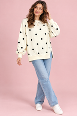 Oversize-Sweatshirt mit Polka-Dots in Off-White
