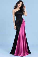 One-Shoulder-Abendkleid in Schwarz und Rosé-Magenta