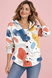 Gilet à capuche blanc à fleurs | Vue de face | Lounelle Paris