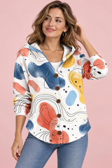 Geblümte Strickjacke mit Kapuze in Weiß