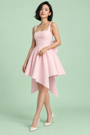 Robe patineuse courte rose à col américain | Vue de face | Lounelle Paris
