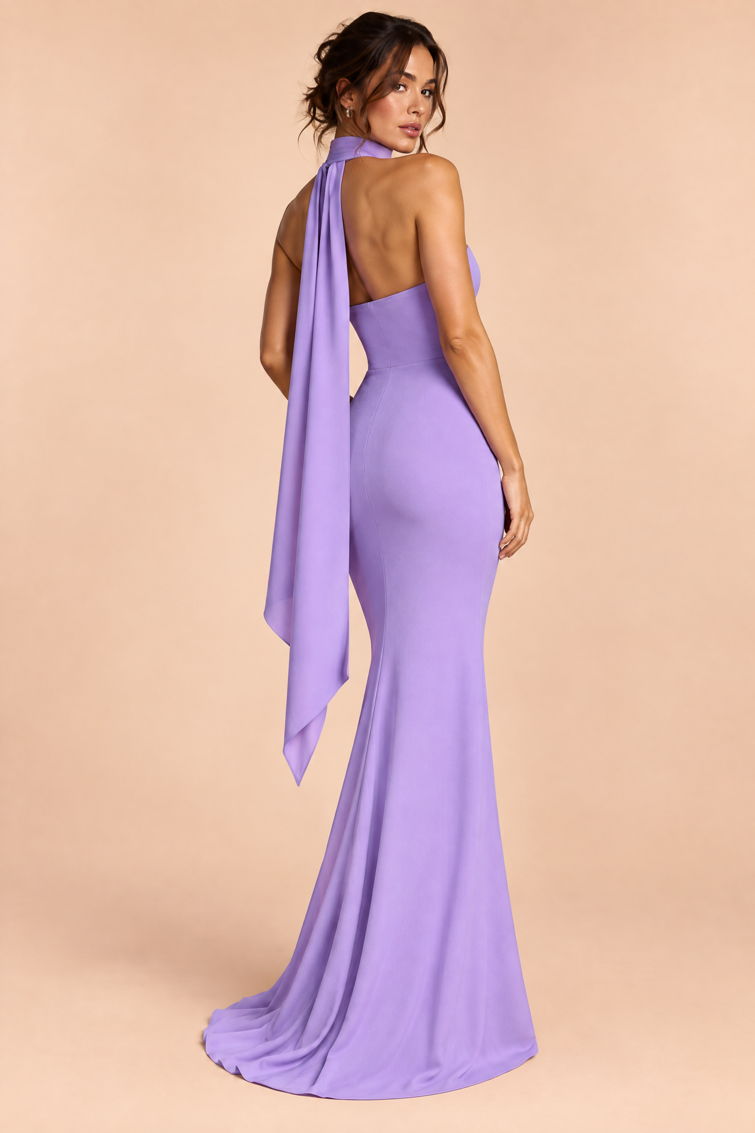 Robe longue violette bustier bandeau à coupe sirène | Vue de dos | Lounelle Paris