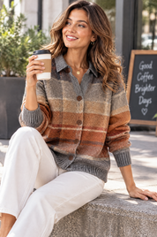 Gilet gris à carreaux avec col | Photo lifestyle | Lounelle Paris